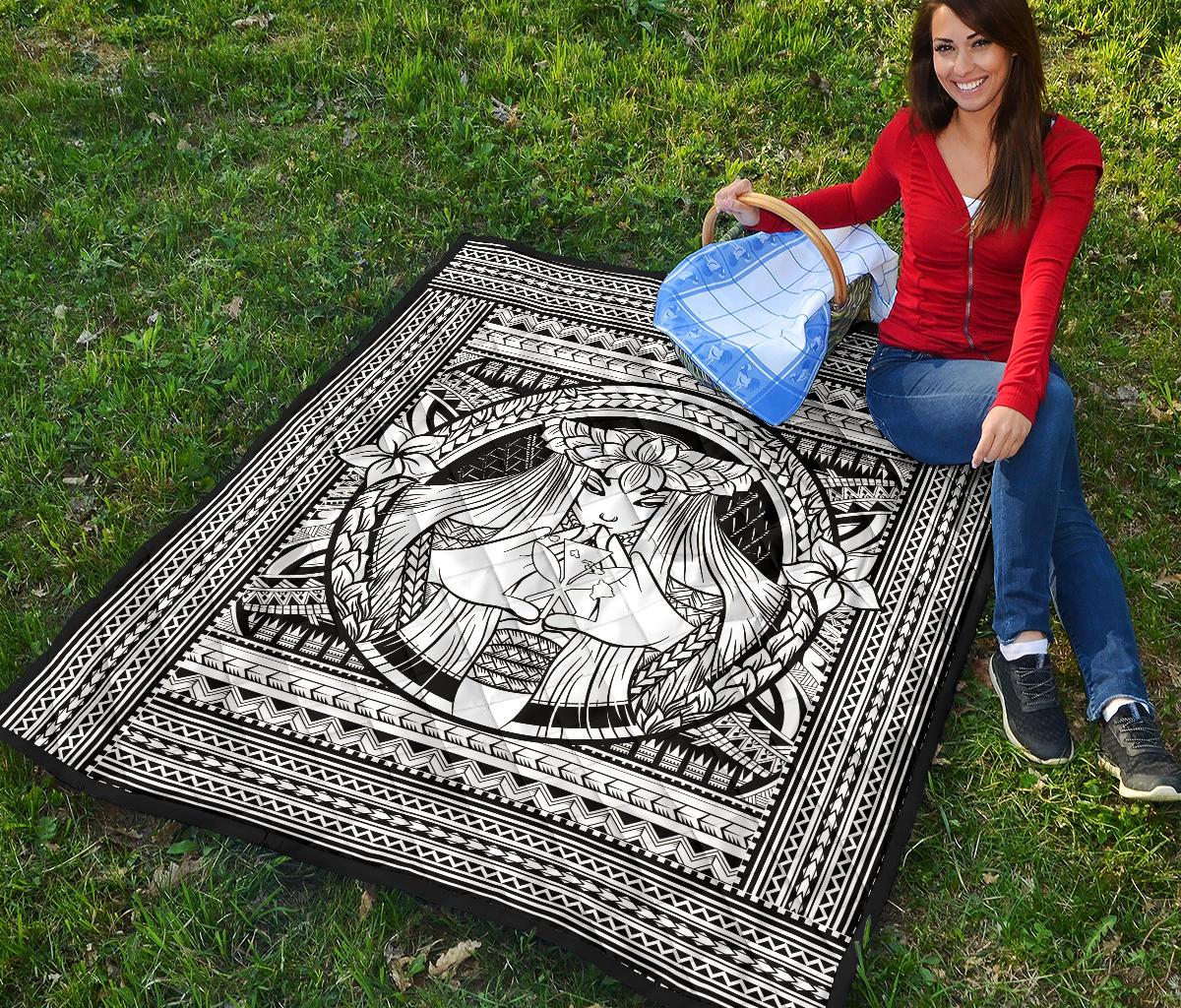 Hawaii Polynesian Pele Kanaka Premium Quilt White - Polynesian Pride