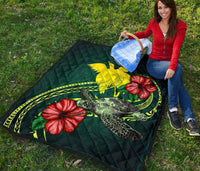 Papua New Guinea Polynesian Premium Quilt - Green Turtle Hibiscus - Polynesian Pride