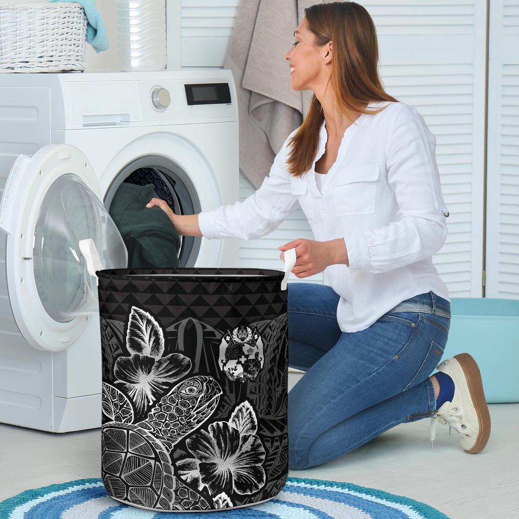 Tonga Laundry Basket - Polynesian Turtle Hibiscus Black - Polynesian Pride