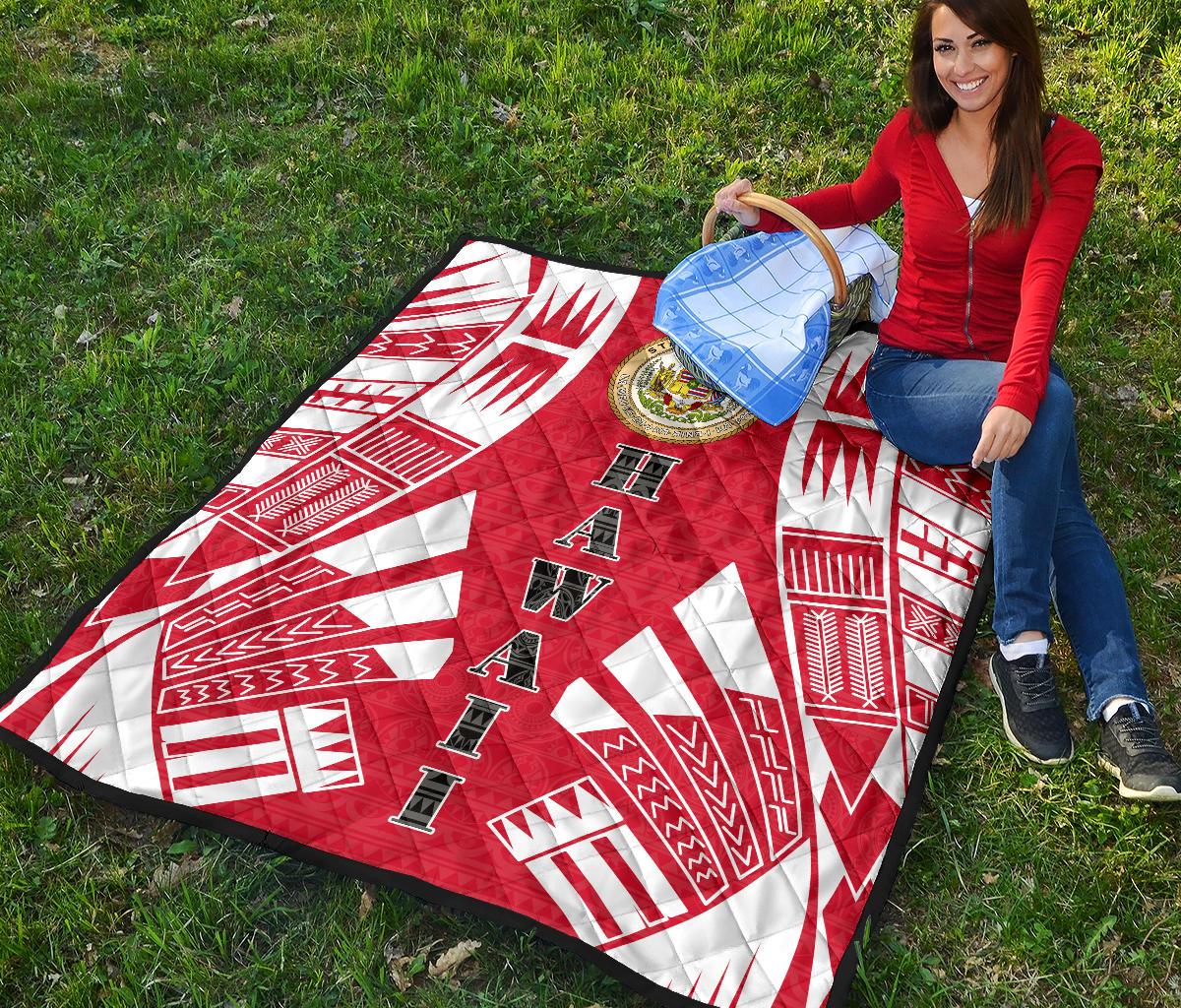 Hawaii Premium Quilt - Hawaii Seal Polynesian White Tattoo (Red) - Polynesian Pride