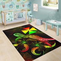 Wallis and Futuna Polynesian Area Rugs - Turtle With Blooming Hibiscus Reggae - Polynesian Pride