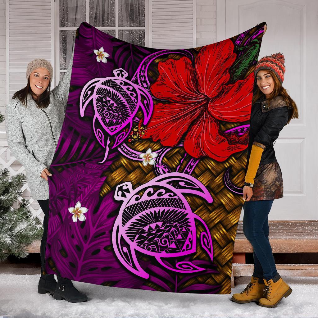 Hawaii Lauhala Hibiscus Polynesian Tropical Pink Premium Blanket - Wake Style - AH - Polynesian Pride