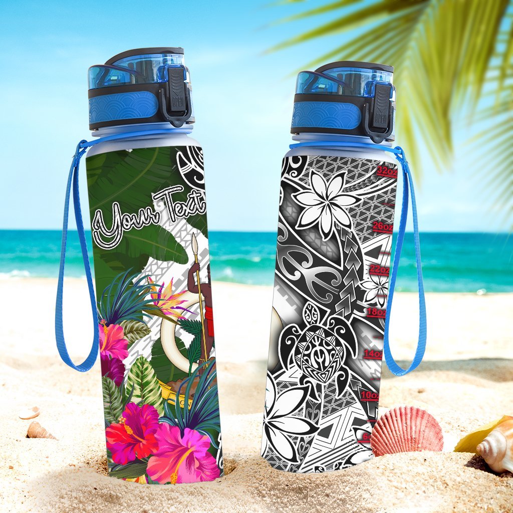 Vanuatu Custom Personalised Hydro Tracking Bottle White - Turtle Plumeria Banana Leaf - Polynesian Pride