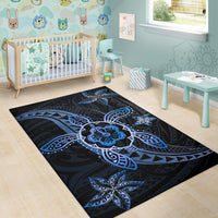 Kanaka Map Hibiscus Plumeria Turtle Art Polynesian Area Rug Blue AH - Polynesian Pride