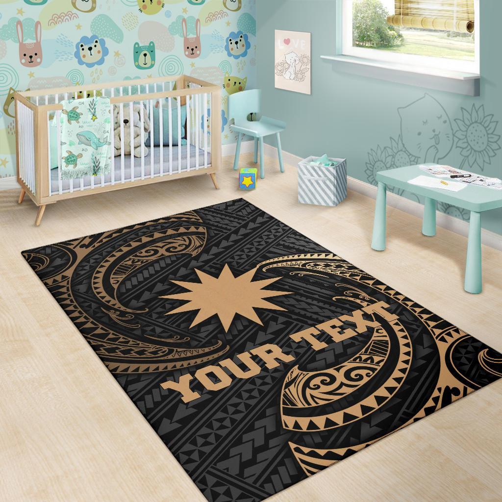 Nauru Polynesian Custom Personalised Area Rug - Gold Tribal Wave - Polynesian Pride