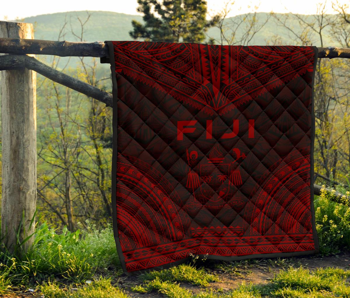 Fiji Premium Quilt - Fiji Coat Of Arms Polynesian Chief Red Version - Polynesian Pride