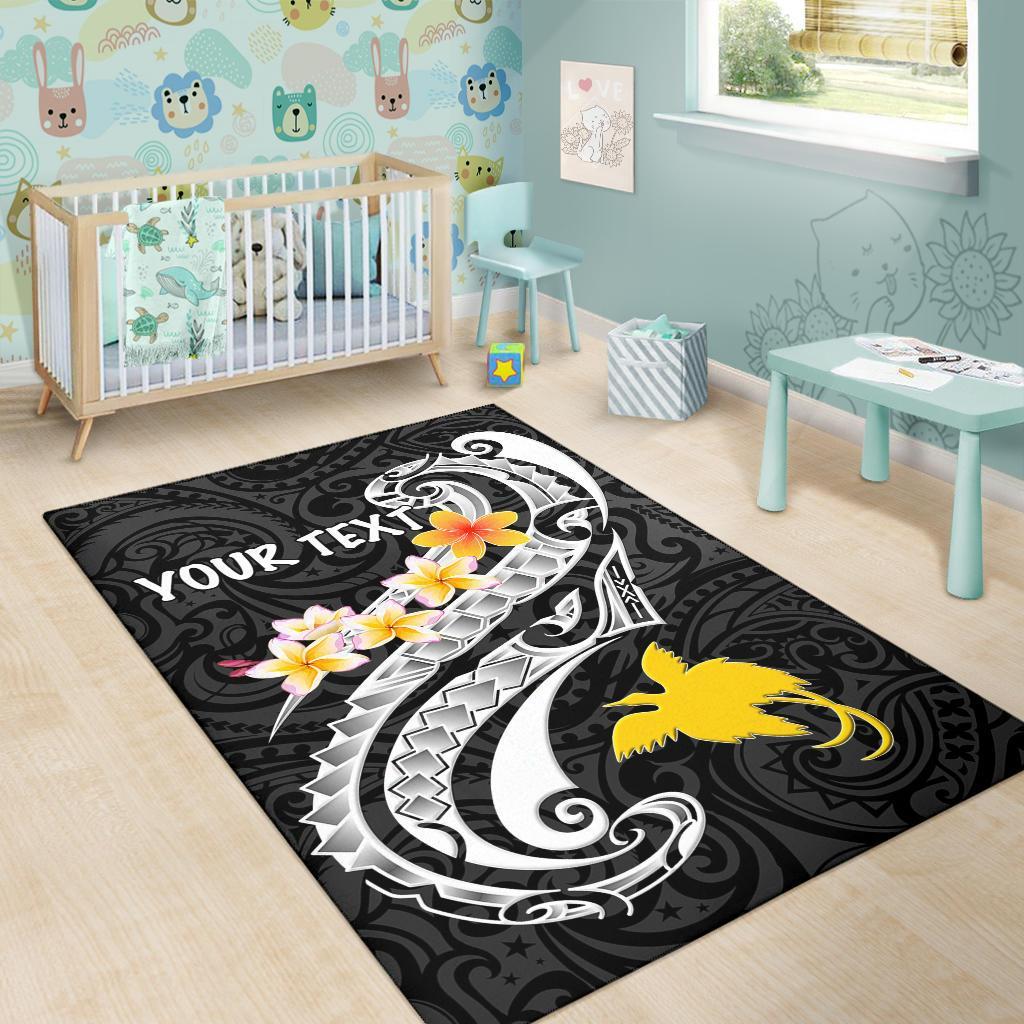 Papua New Guinea Custom Personalised Area Rug - PNG Seal Polynesian Patterns Plumeria (Black) - Polynesian Pride