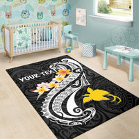 Papua New Guinea Custom Personalised Area Rug - PNG Seal Polynesian Patterns Plumeria (Black) - Polynesian Pride