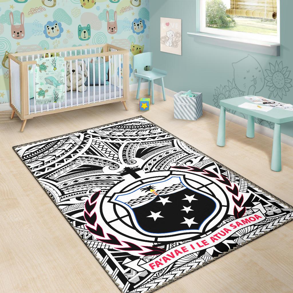 Samoa Area Rug, Samoa Coat Of Arm - Polynesian Tattoo White And Black - Polynesian Pride