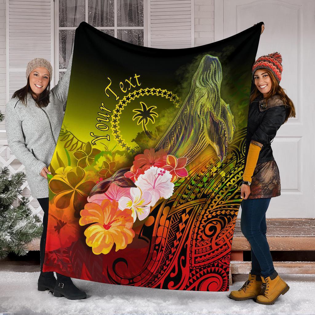 Custom Personalised Chuuk Premium Blanket - Humpback Whale with Tropical Flowers (Yellow) - Polynesian Pride