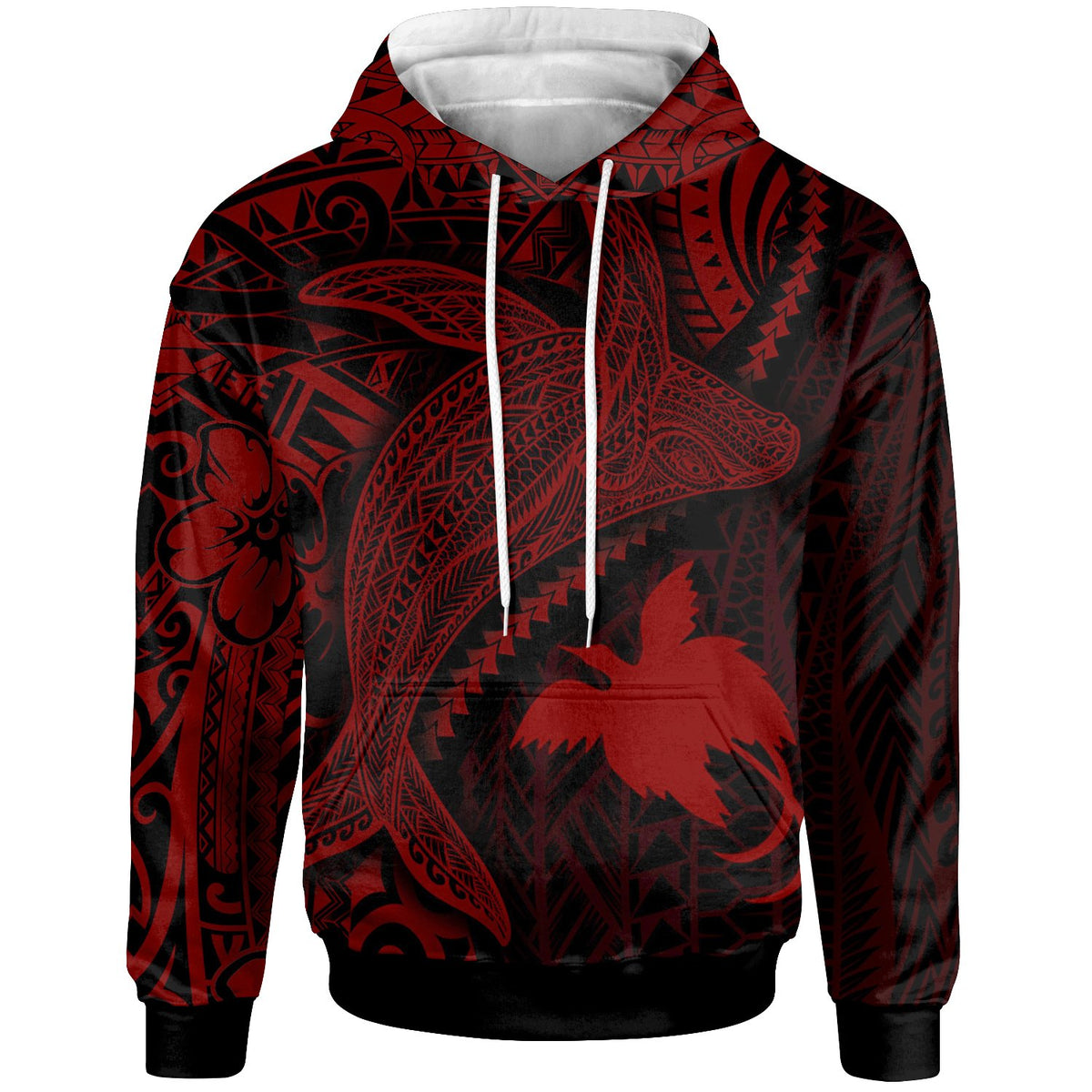 Papua New Guinea Hoodie Humpback Whale & Coat of Arms Red Unisex Red - Polynesian Pride