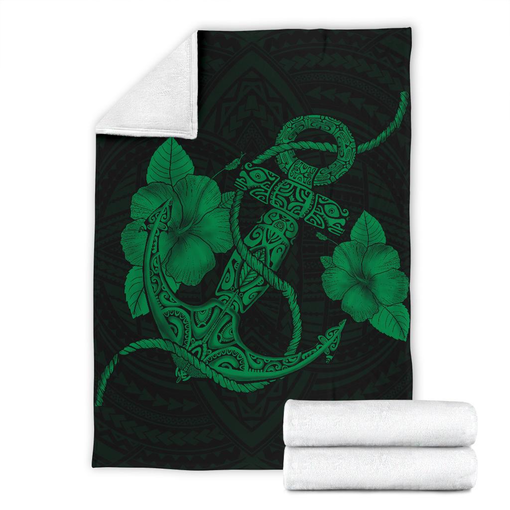 Anchor Green Poly Tribal Premium Blanket - Polynesian Pride