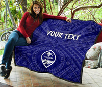Guam Personalised Premium Quilt - Guam Seal With Polynesian Tattoo Style (Blue) - Polynesian Pride