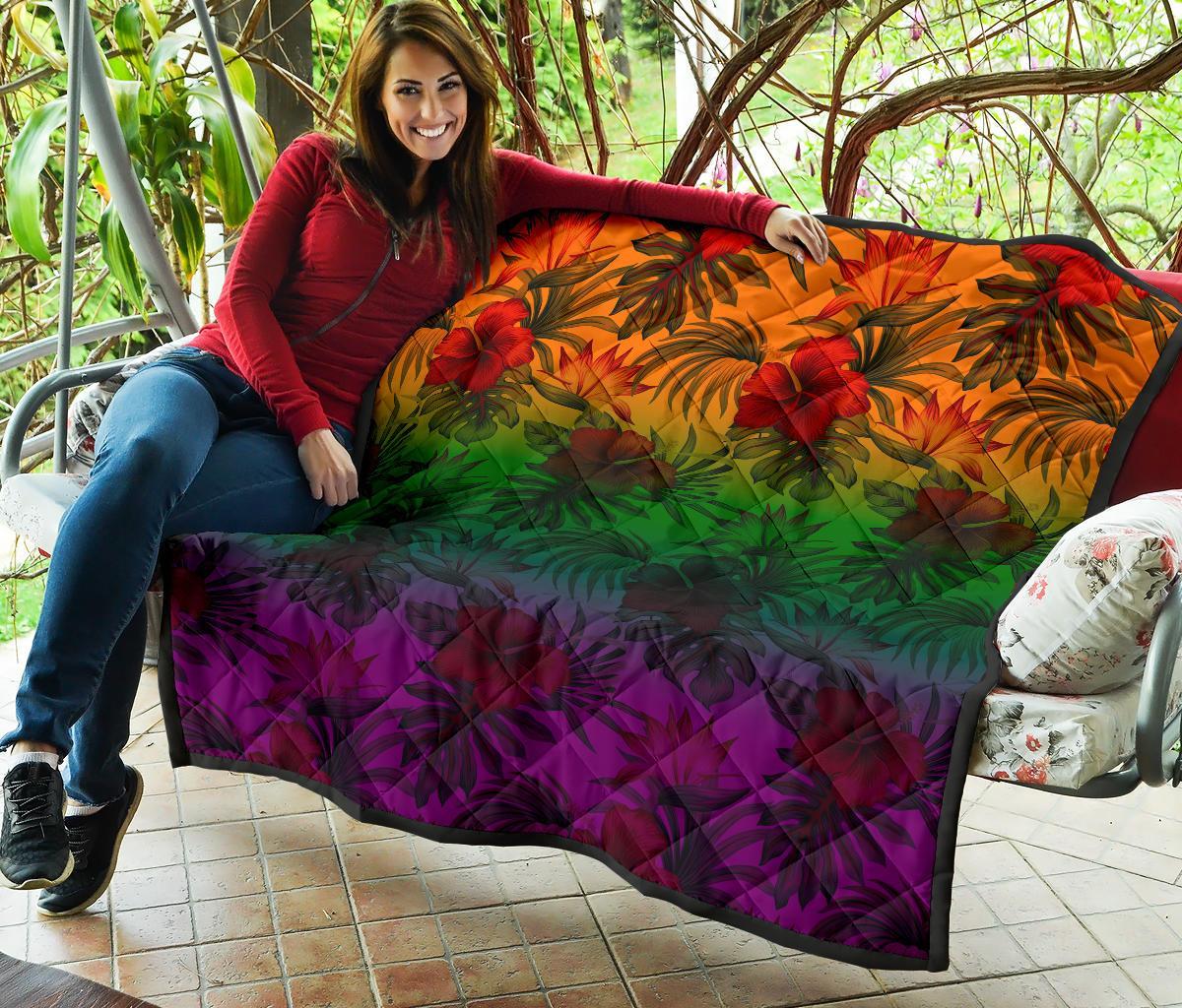 Polynesian Premium Quilt - Green Hibiscus Patterns - Polynesian Pride