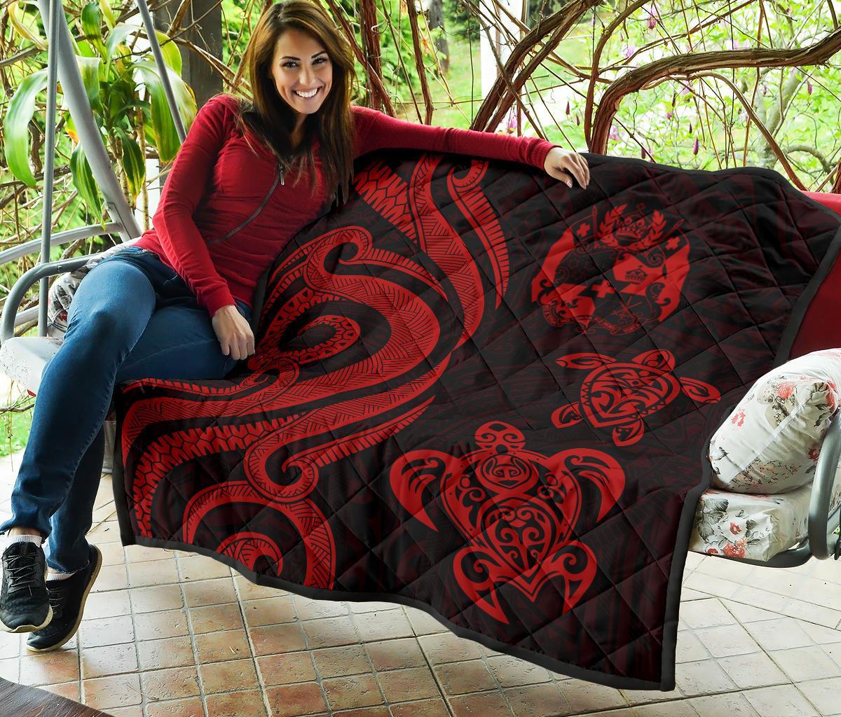Tonga Polynesian Premium Quilt - Red Tentacle Turtle - Polynesian Pride
