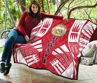 Hawaii Premium Quilt - Hawaii Seal Polynesian White Tattoo (Red) - Polynesian Pride