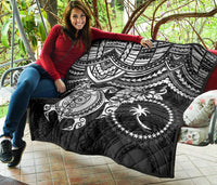 Chuuk Polynesian Premium Quilt - Chuuk Flag & White Turtle Hibiscus - Polynesian Pride