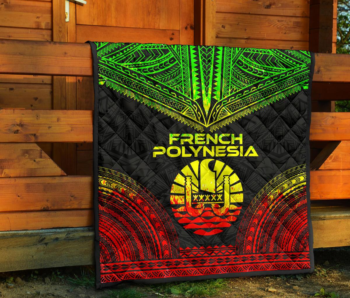 French Polynesia Premium Quilt - Gambier Islands Flag Polynesian Chief Reggae Version - Polynesian Pride