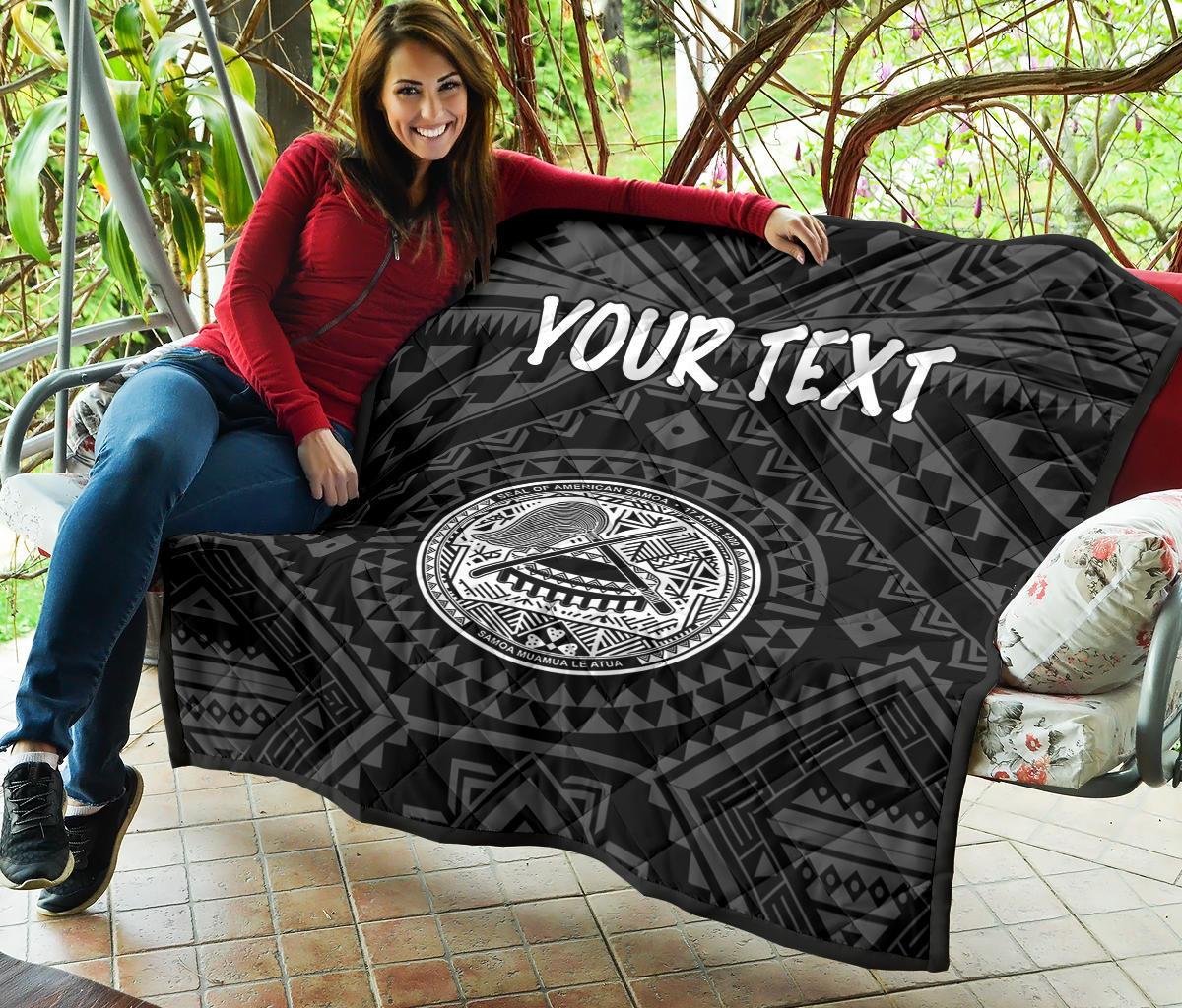 American Samoa Personalised Premium Quilt - Seal In Polynesian Tattoo Style ( Black) - Polynesian Pride