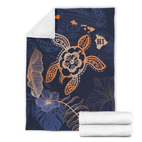 Hawaii Kakau Polynesian Turtle Map Premium Blanket - Indigo - Polynesian Pride