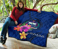 Samoa Polynesian Premium Quilt - Floral With Seal Blue - Polynesian Pride