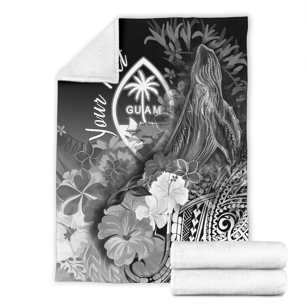 Guam Custom Personalised Premium Blanket - Humpback Whale with Tropical Flowers (White) - Polynesian Pride