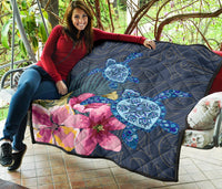 Hawaii Turtle Hibiscus Premium Quilt - LH Style - Polynesian Pride