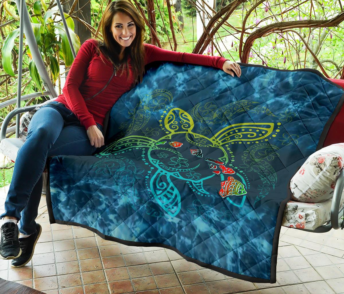 Hawaii Quilt - Hawaii Turtle Map Plumeria - Polynesian Pride