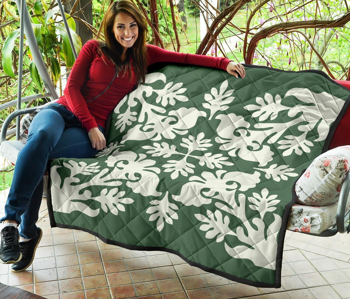 Hawaiian Flower Tropical Pattern Premium Quilt - Green - Argu Style - AH - Polynesian Pride
