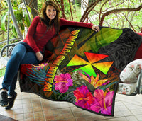 Wallis and Futuna Polynesian Premium Quilt - Hibiscus and Banana Leaves - Polynesian Pride