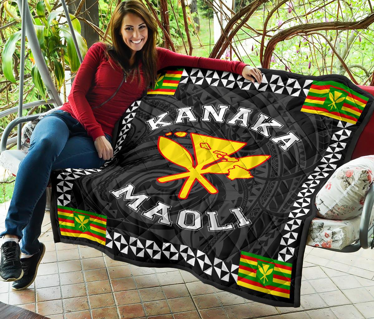 Kanaka Maoli Flag Polynesian Premium Quilt White - Love Style - Polynesian Pride