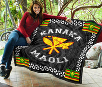 Kanaka Maoli Flag Polynesian Premium Quilt White - Love Style - Polynesian Pride