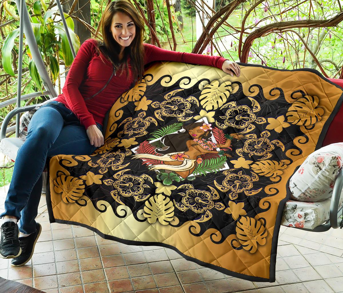 Hawaii Polynesian Premium Quilt - Hawaiian Dancing Girl Gold - Polynesian Pride