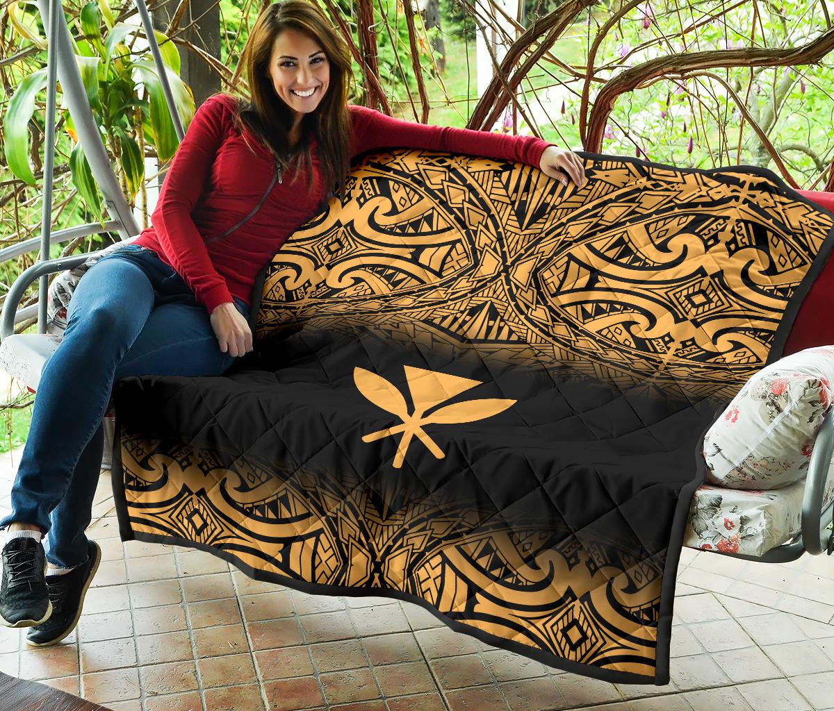 Hawaii Premium Quilt - Gold Kanaka Maoli Polynesian Tattoo & Black Frog - Polynesian Pride