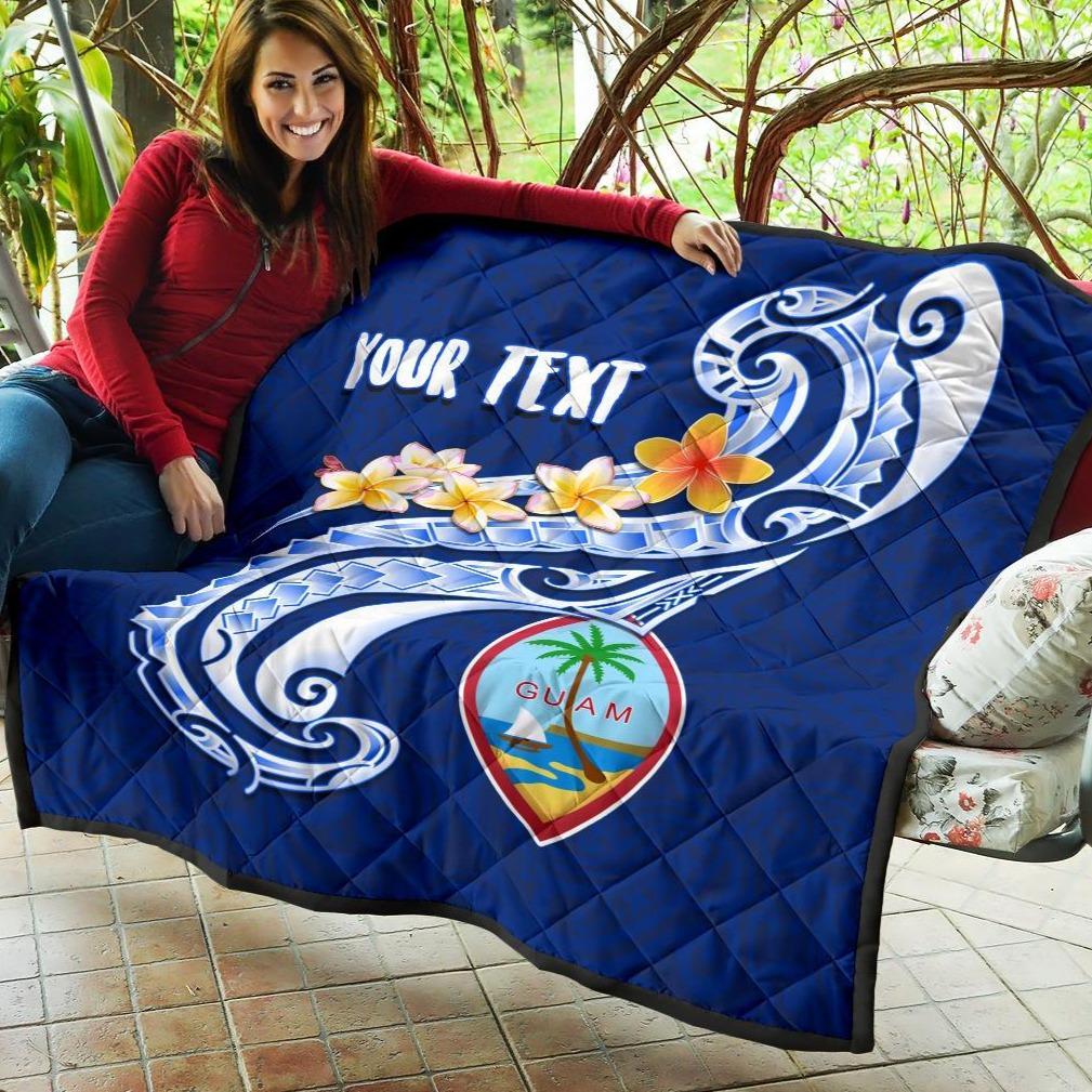 Guam Personalised Premium Quilt - Guam Seal Polynesian Patterns Plumeria (Blue) - Polynesian Pride