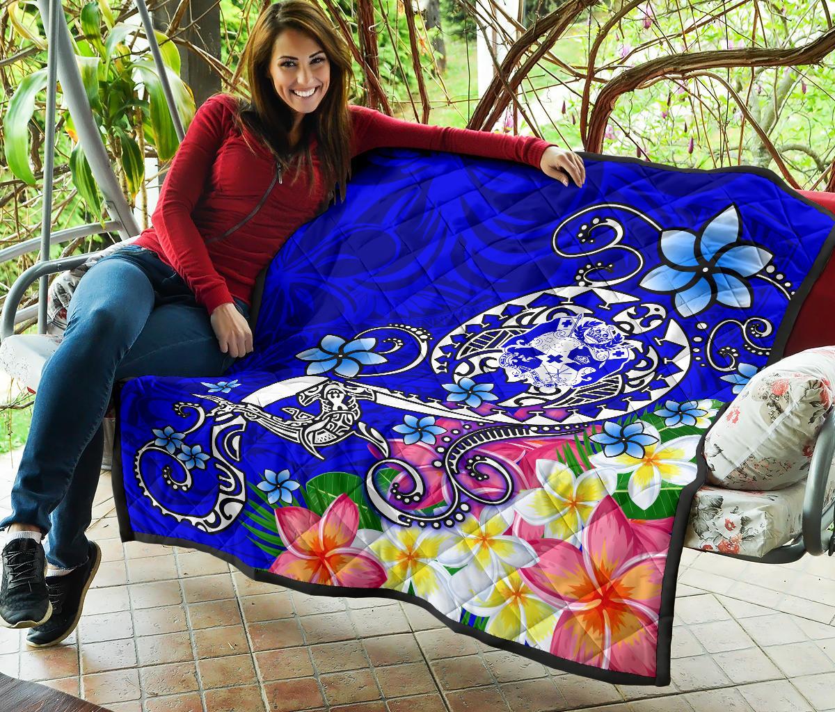 Tonga Premium Quilt - Turtle Plumeria (Blue) - Polynesian Pride