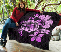 Hawaiian Kanaka Hibiscus Plumeria Mix Polynesian Turtle Premium Quilt Pink AH - Polynesian Pride