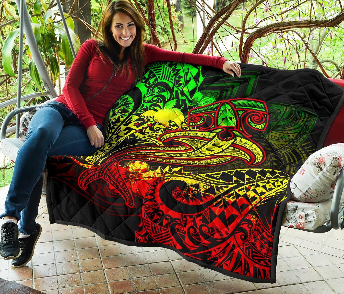 Papua New Guinea Premium Quilt - Reggae Shark Polynesian Tattoo - Polynesian Pride