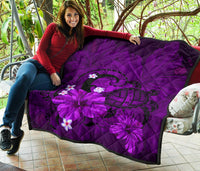 Hawaii Turtle Poly Tribal Purple Premium Quilt - Polynesian Pride