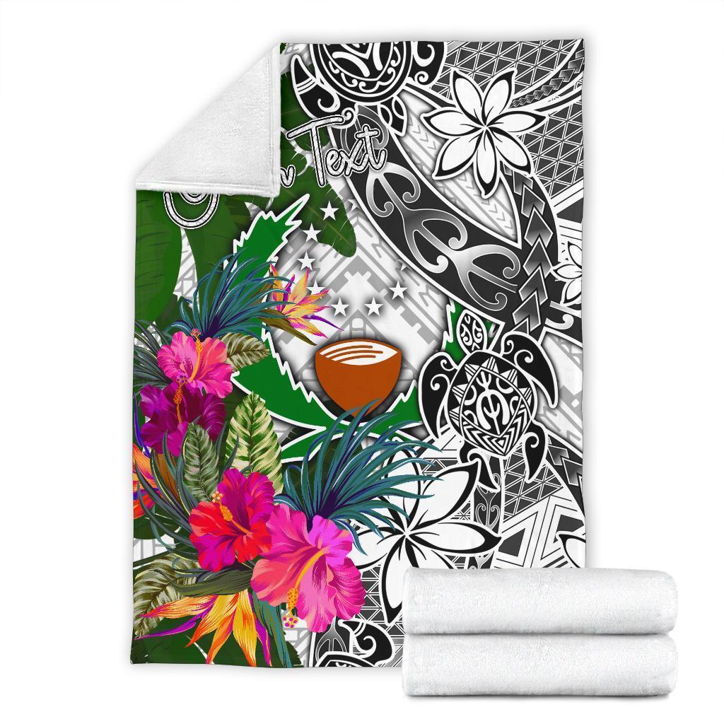 Pohnpei Custom Personalised Premium Blanket White - Turtle Plumeria Banana Leaf - Polynesian Pride