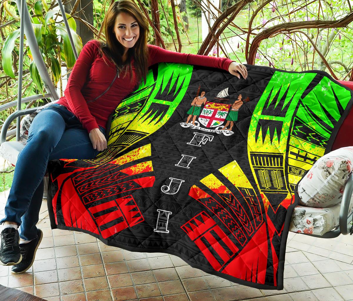 Fiji Premium Quilt - Fiji Coat Of Arms Polynesian Reggae Tattoo - Polynesian Pride