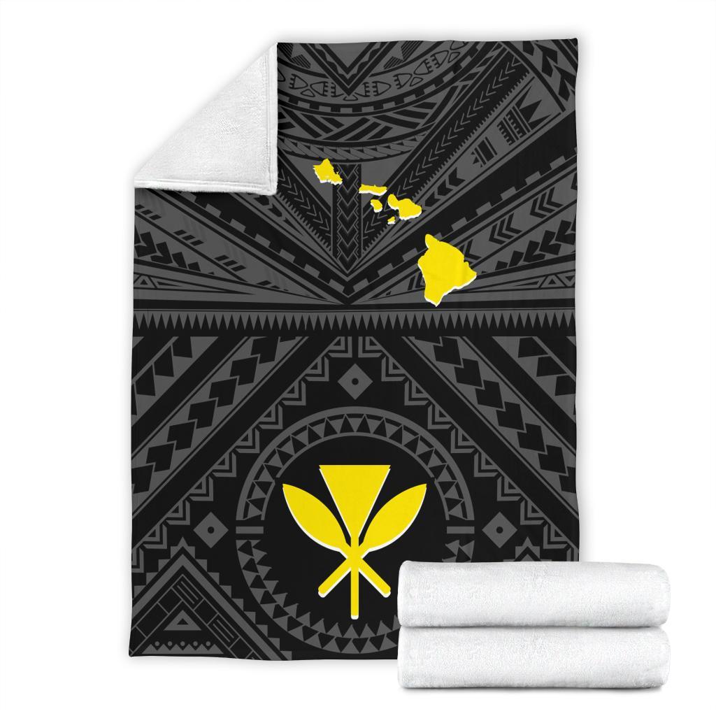 Hawaii Premium Blanket - Hawaii Kanaka Maoli And Map ( Black) - Polynesian Pride