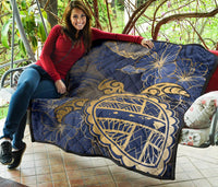 Hawaii Turtle Hibiscus Gold Premium Quilt - Kyn Style - Polynesian Pride