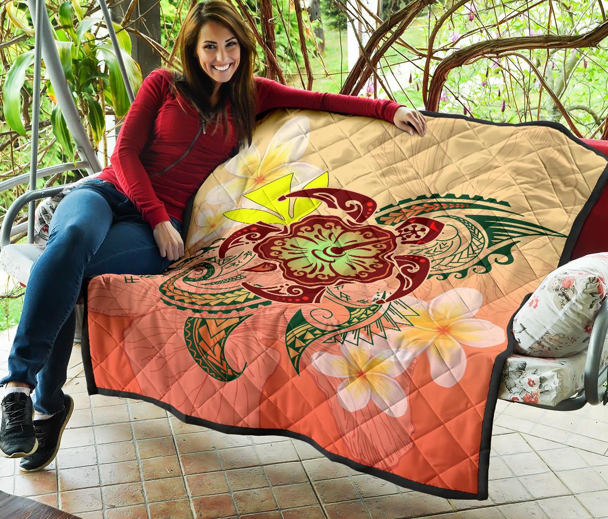 Hawaii Turtle Kanaka Plumeria Hibiscus Premium Quilt - Kity Style - AH - Polynesian Pride