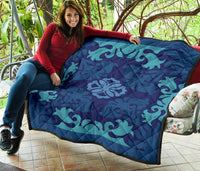 Hawaiian Tropical Pattern Premium Quilt - Indigo - Argu Style - AH - Polynesian Pride