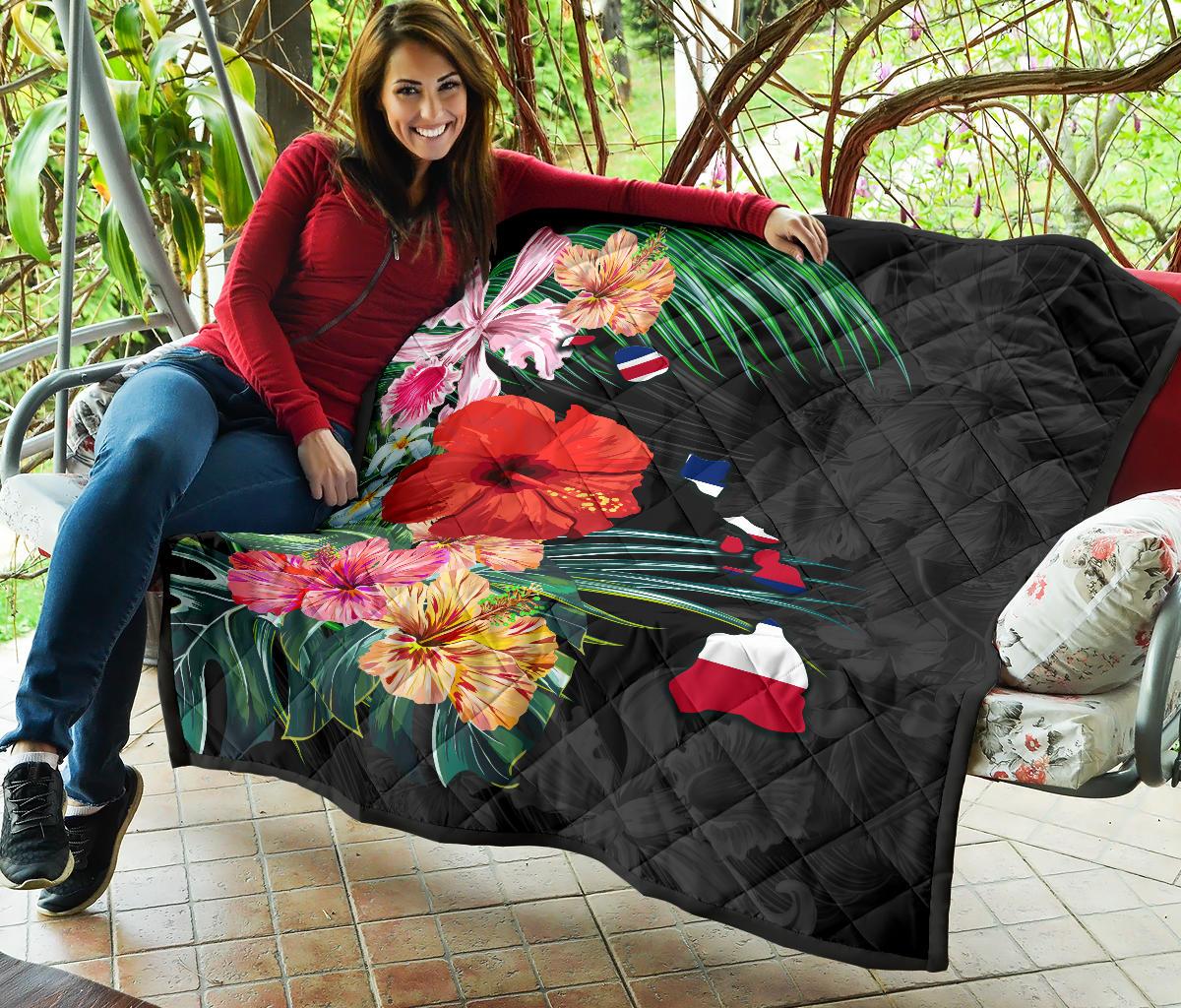 Hawaii Premium Quilt - Hawaii Map Hibiscus Quilt - Polynesian Pride