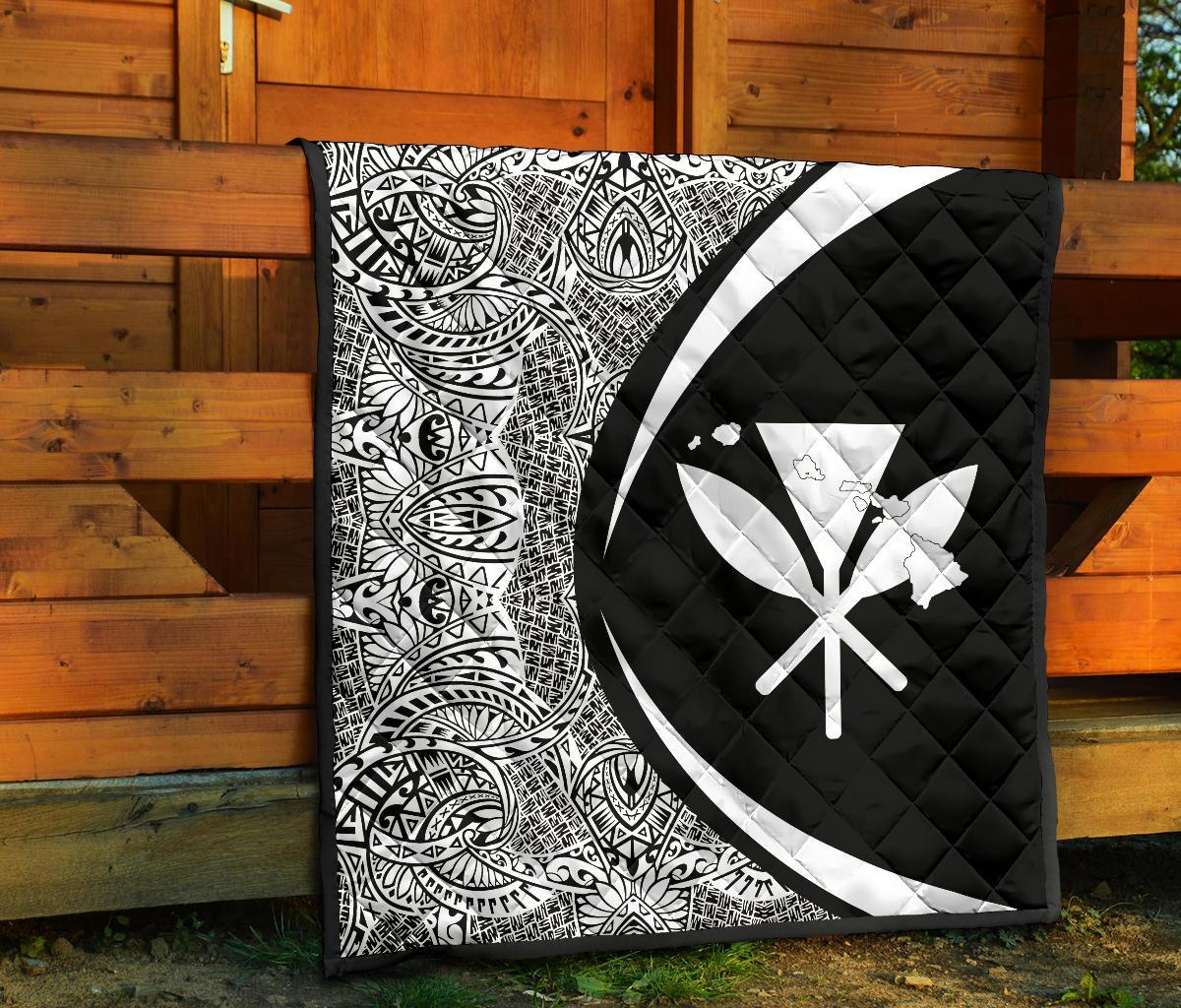 Hawaii Kanaka Polynesian Black And White Premium Quilt - Circle Style - Polynesian Pride