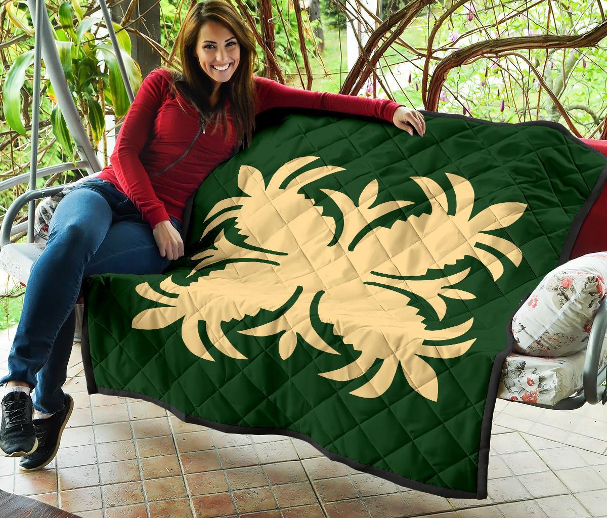 Hawaiian Premium Quilt Royal Pattern - Green - A2 Style - Polynesian Pride