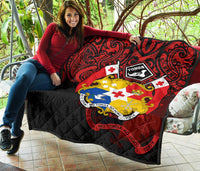 Tonga Polynesian Premium Quilt - Tongan Coat Of Arms Polynesian Tattoo - Polynesian Pride
