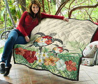 Hawaii Turtle Flowers Coconut Tree Leaf Premium Quilt - Polynesian Pride